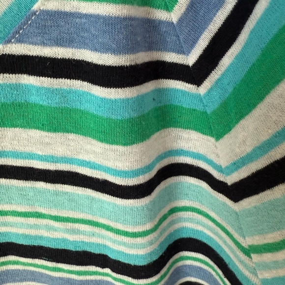EUC Talbots Striped V-Neck Linen Blend Top SZ L Blue Green and White - Picture 4 of 7